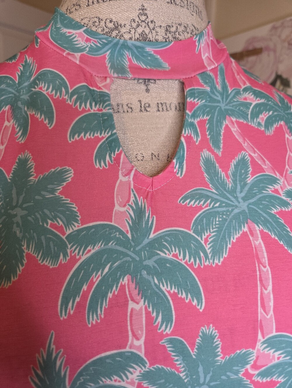 Simply Southern Pink Palm Print Knit Swing Dress Size Large - Picture 3 of 8
